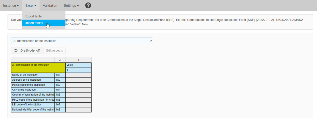 XBRL reports SRB import tables