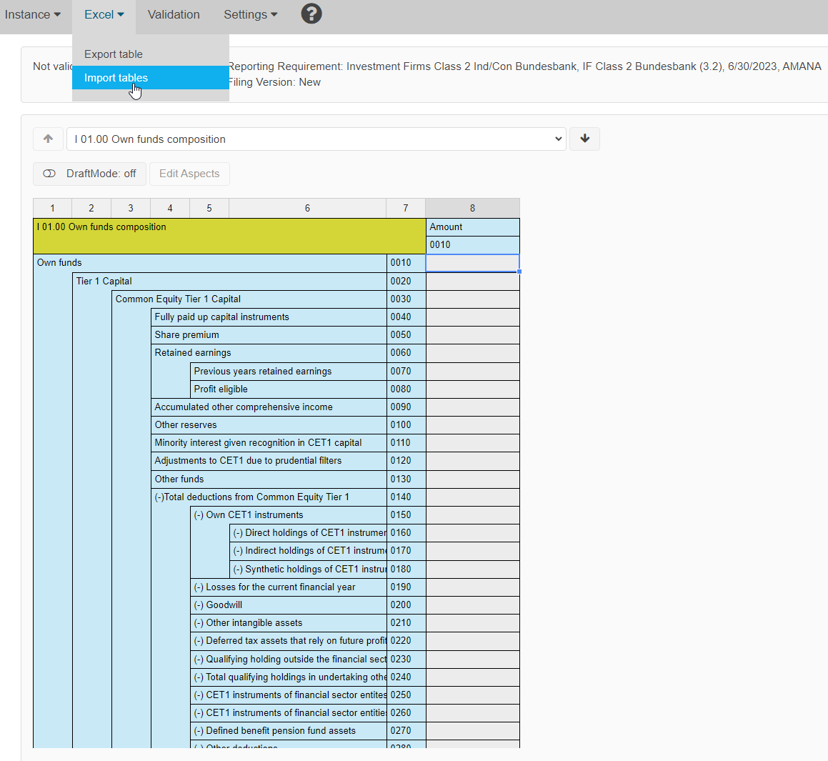 IF report import tables