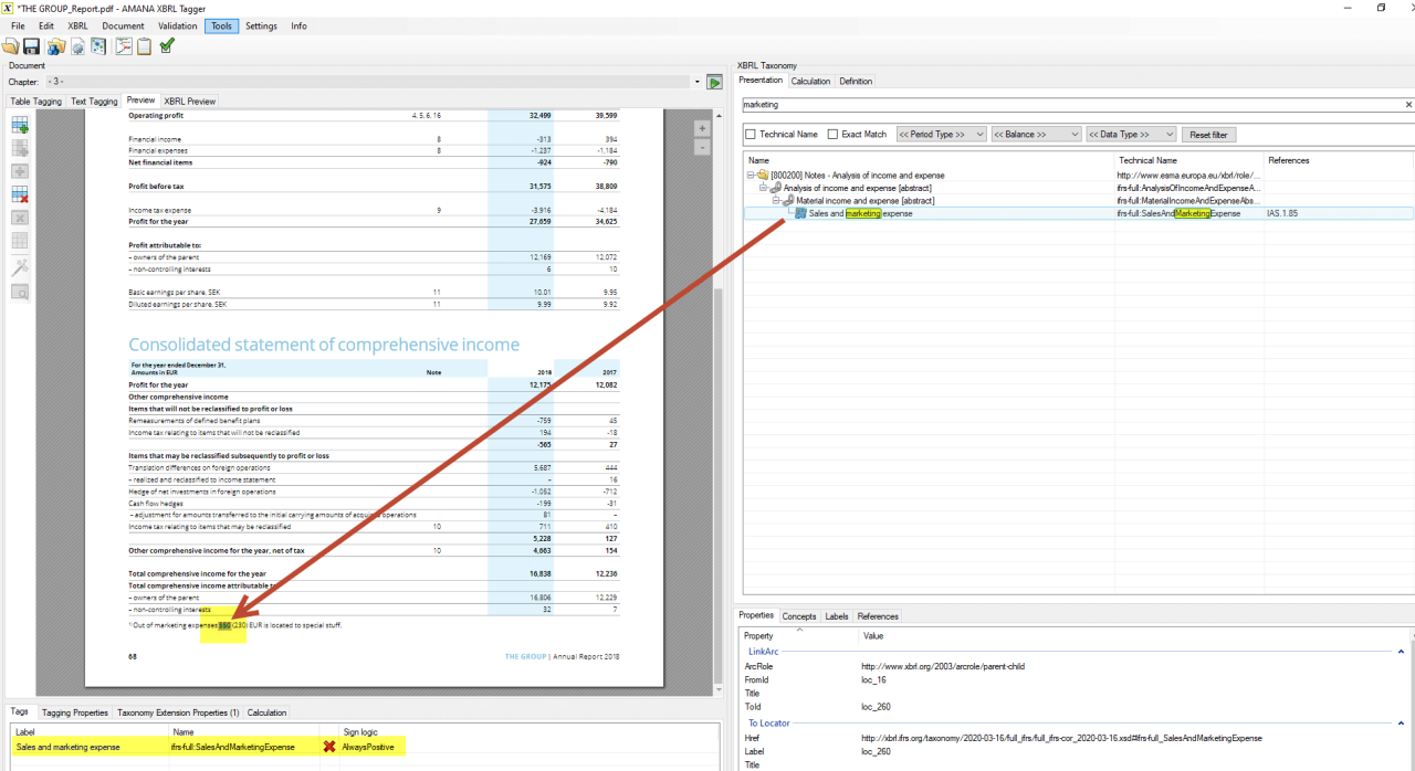 ESEF report tagging footnotes